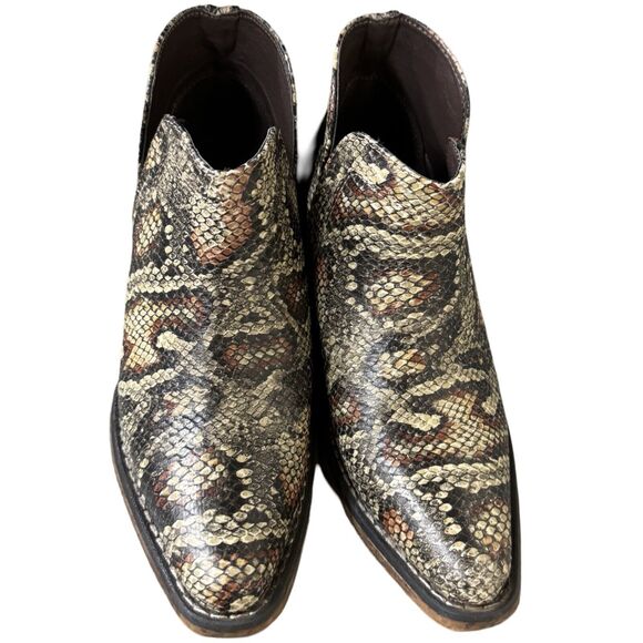 Roper Boots Womens 5.5 Cream Brown Snakeskin Print Ankle‎ Bootie Western Cowgirl - Picture 5 of 11